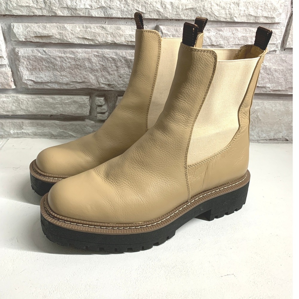 Sam Edelman Beige Leather Chelsea Lug Sole Ankle Boots - Picture 2 of 13